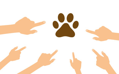 Hände zeigen auf - Hundepfote