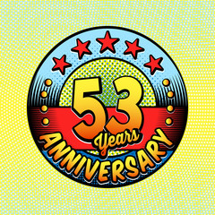 53rd anniversary logo. Vector and illustrations. Comics anniversary logo.
