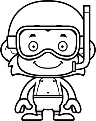 Cartoon Smiling Snorkeler Monkey
