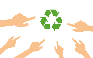 Hände zeigen auf - Recycling Symbol