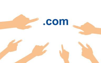 Hände zeigen auf - .com Domain