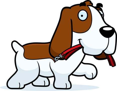 recommend clip art: Cartoon Basset Hound Leash