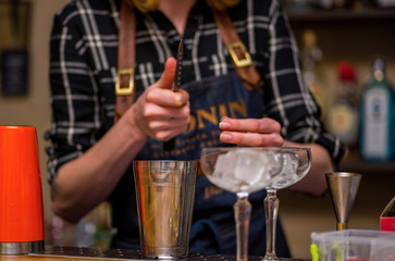 Fototapeta na wymiar Bartender prepares a cocktail