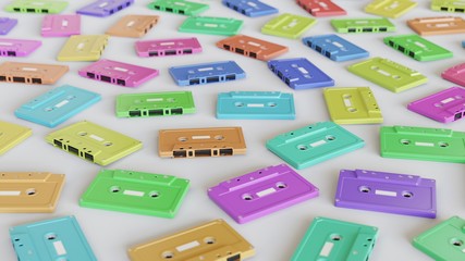 Ordered array of Cassette Tapes in various vibrant colors
