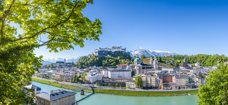 Panoramic view of the old town of Salzburg, Austria