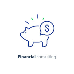 Financial consulting, investment advice service, piggy bank icon