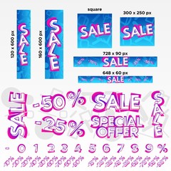 Blue banner template set with design elements