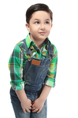 Cute little boy on white background