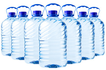 big bottle transparent plastic, clipping path, disposable container on white background isolated, Five liters, 5