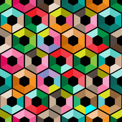 Hexagon with color triangles.Abstract seamless background. Vector illustration. Colorful polygon style with triangular geometric pattern, business hipster style.