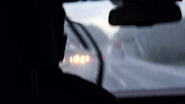 Driving POV on a Raining Day - Car Interior