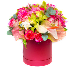 Flower arrangement in a hat box