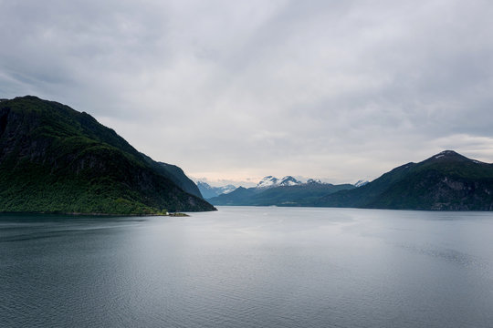Storfjord at sunrise. Stretching about 110 kilometers, Storfjord is the 5th longest fjord in Norway.