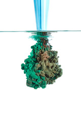 Ink swirling in water, Color drop in water photographed in motion