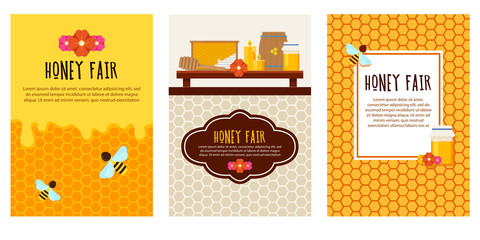 Set of honey flyers with beekeeping items.