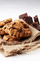 Chocolate cookies on white background. Chocolate chip cookies sh