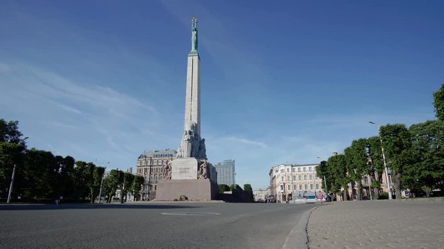 RIGA, LATVIA - JUNE 18, 2017. Timelapse of the Freedom monument of Latvia