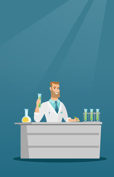Laboratory assistant at work vector illustration.