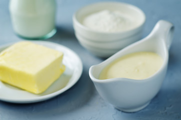 White sauce Bechamel with ingredients