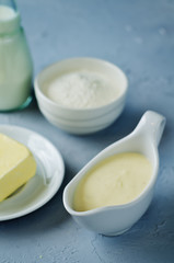 White sauce Bechamel with ingredients