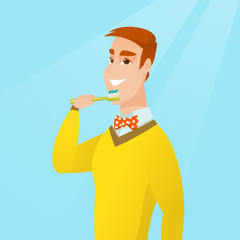Man brushing her teeth vector illustration.