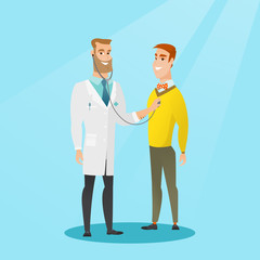 Doctor listening to chest of patient.