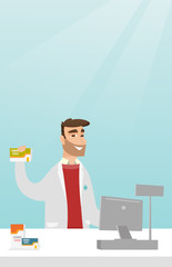 Pharmacist showing some medicine.