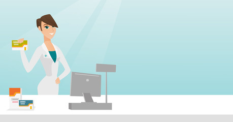 Pharmacist showing some medicine.