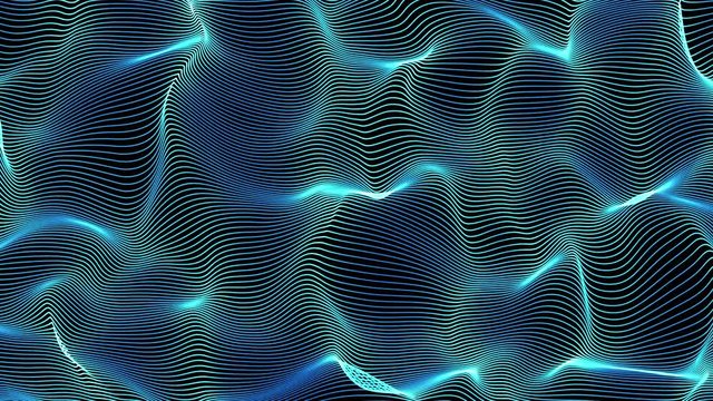 blue abstract waves on black background - surface made of lines