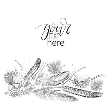 Hand drawn lettering in modern calligraphy style. Boho art print with decorative feathers.