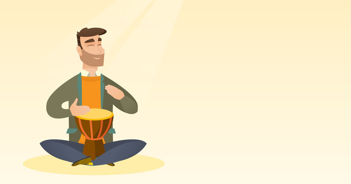 Man playing the ethnic drum vector illustration.