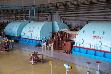 Turbo generator with hydrogen cooling at the machinery room of Nuclear Power Plant
