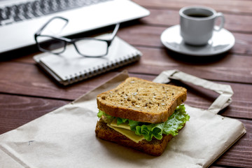 concept of lunch in officeat work top view