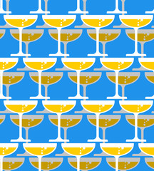 Glass of champagne seamless pattern. Alcohol in glass background. Wine ornament. Cocktail texture
