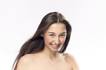 Fototapeta premium Clean skin, beautiful woman, woman with smile, woman on isolated background