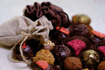 Many truffles on canvas background