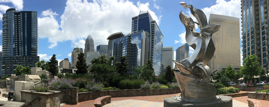 Panoramic view of downtown Charlotte, NC as seen from Romare Bearden Park