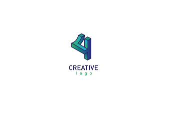 Geometric 3d logotype in a gradient style number four