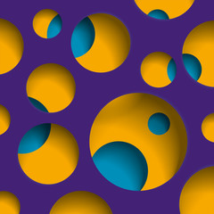Round holes in purple surface, multilevel abstraction, vector minimal art background 