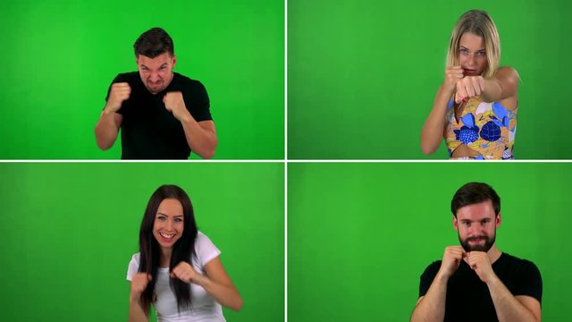 4K compilation (montage) - people do martial poses - green screen studio 