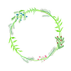 Vector watercolor frame with branches and flowers

