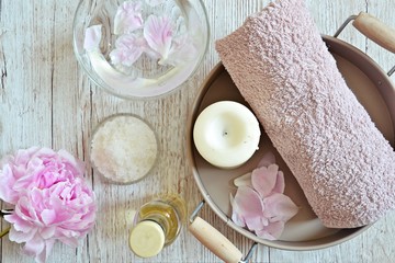 Fototapeta na wymiar Aromatherapy bath, spa and massage