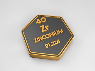 zirconium - Zr - chemical element periodic table hexagonal shape 3d render