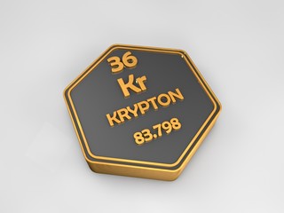 krypton - Kr - chemical element periodic table hexagonal shape 3d render