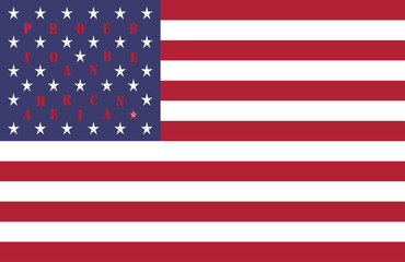 Fototapeta premium 4th of July USA Independence Day celebration pattern vector background design with quote Proud to be an American on flag white stars on dark blue backdrop white and red stripes all in original colors