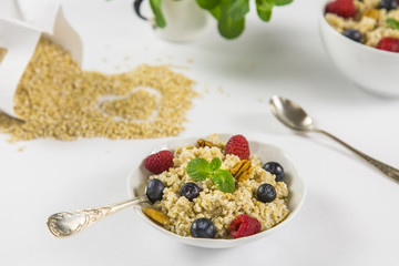 Russian porridge with raspberry and blueberries
