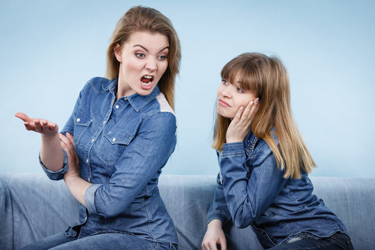 Two women after argue, female being offended