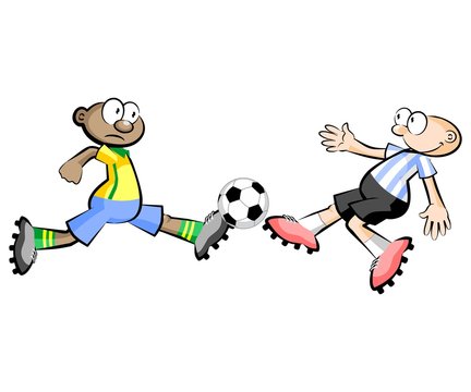 Brazil vs Argentina Cartoons Soccer players isolated over white