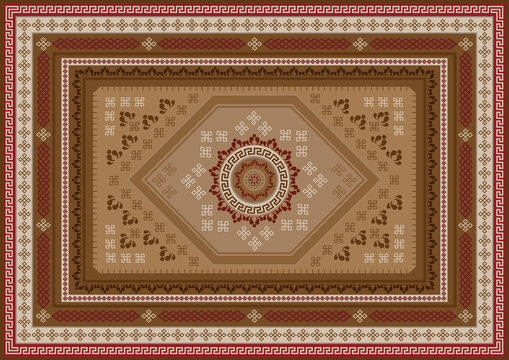 Luxury ethnic carpet with oriental ornament in brown and vinous shades
