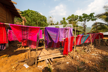 Clothes dry,Karen village,Beautiful nature,Sufficient lifestyle Tha Song Yang District, Tak Province, Thailand.